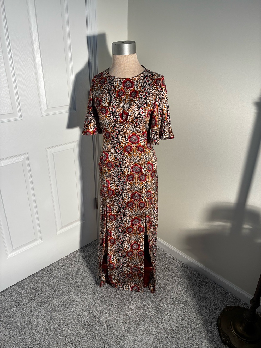 Boho Floral Medallion Maxi Dress in Red and Brown